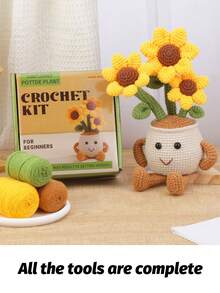 Crochet Kit For Beginners, Sunflowers, Tulips, Daisies, Saffron, Snowdrops Flower Potted Plant Crochet Kit,Complete Crochet Starter Kit With Step-By-Step Video Tutorials, Easy To Learn Crocheting Plant Kit Crochet Knitting Supplies For DIY Craft(Accessories In Random Color) - Multicolor - View 4