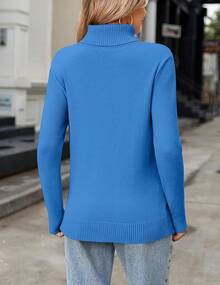 New Bestseller, Women's Long-Sleeved Sweater - Lightweight Pullover Knit Top - Màu xanh lam - Xem 5