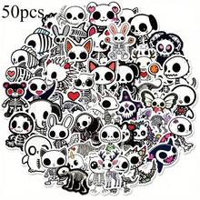 50pcs Cute Cartoon Skull Graffiti Stickers - Waterproof PP Material, Q-Version Animal Series, Suitable For Suitcases, Phone Cases, Laptops, Helmets And Skateboards - Vibrant DIY Decorative Stickers, Including Various Designs Such As Skulls, Bats And Moors - 1 - Xem 3