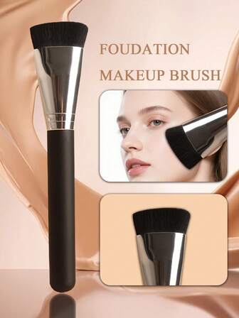 1pc Kabuki Makeup Brush, Foundation And Contour Brush, Soft Nylon Bristles, Odorless, Stick-Shaped, Suitable For All Skin Types, Lacquered Wooden Handle, Portable Travel Beauty Tool,Foundation Brush,Concealer Brush,Blush Brush,Contour Brush,Blush Brush,Bronzer Brush,Powder Brush,Foundation Brush,Blush Brush