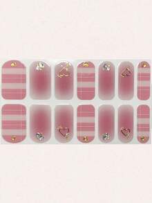 Valentine's Day Pink Heart Shaped Cute Nail Art Stickers, 3D Almond Nail Decals With Faux Diamonds, Adorable Pink Heart Nail Stickers Nails - Baby Pink - View 3