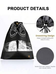 Black Travel Essential 5/10pcs Shoes Storage Bag With Rope Travel Storage Bag With Secure Drawstring  Waterproof Beach Bag For Men And Women Travel Supplies, Home Storage And Organization Supplies Travel Accessories - 灰色 - 查看 9