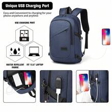 Zaino per laptop con porta di ricarica USB, antifurto, leggero, resistente all'acqua, zaino da lavoro per computer da viaggio, adatto per laptop da 15,6 pollici, per uomini e donne. - Blu reale - Visualizzare 5