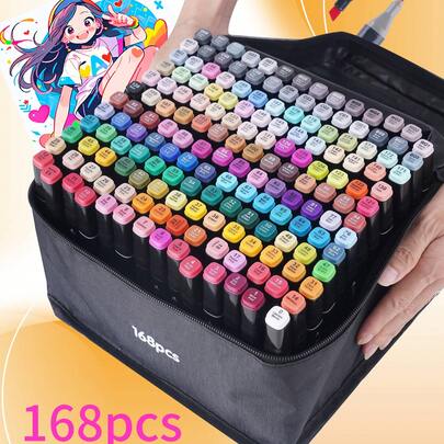 12/24/30/36/40/48/60/80/100/120/168 Colors Double Tip Art Marker Sets Art Supllies, Professional Permanent Sketch Marker Pen For Art Drawing Painting Sketching Calligraphy Coloring Books Comics Design School Supplies, Birthday Gifts
