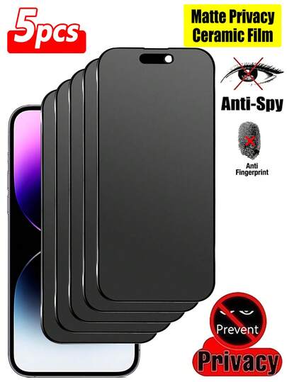 ZYONS 5Pcs Matte Privacy Screen Protector Compatible With Iphone 17 Pro Max 6.9-Inch Soft Film, Non Glass, Full Coverage Anti-Peeping Anti Spy Anti Glare Ceramic Film, Anti-Fingerprint, Case Friendly Compatible With IPhone 17 Pro Max 17 Air 16 Pro Max/16 Pro/16 Plus/16/15 Pro Max/14 Pro Max/13 Mini/12/11/XS MAX/XR/8+/7 Plus