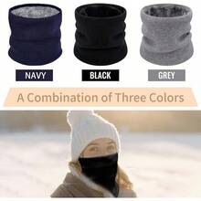 Conjunto de 3 piezas de calentador de cuello unisex,áscara de esquí de forro polar a prueba de viento, bufanda a prueba de frío de invierno - Gris claro, azul marino, negro - Ver 7