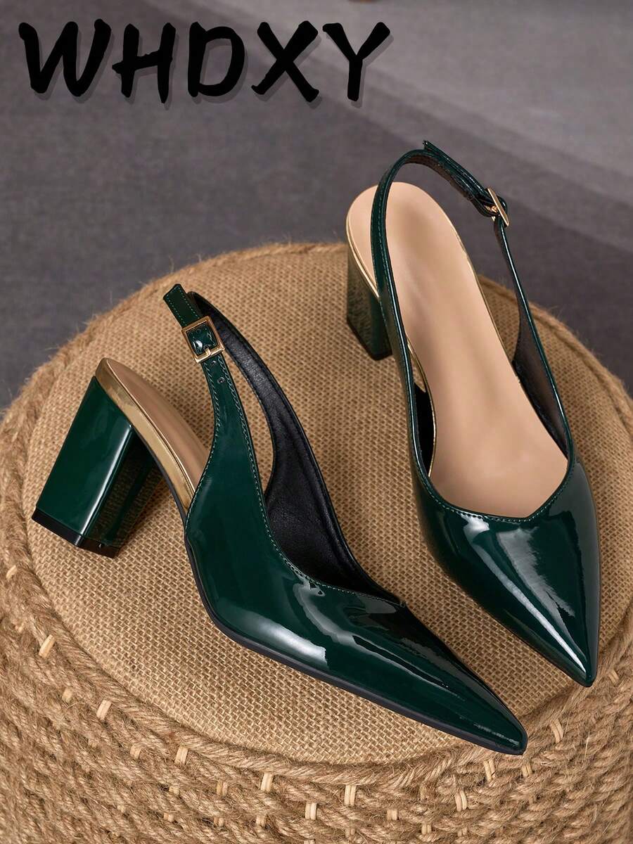 WHDXY Damen Mode Spitzschuh High Heels, matt grünes Lederdesign, bequeme Plateauschuhe, geeignet für Partys, formelle Anlässe und Bürokleidung - Dunkelgrün - Übersicht 1