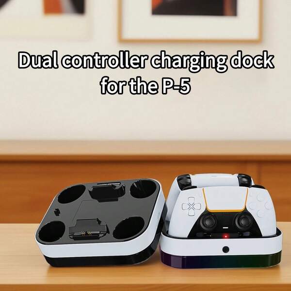 Dock de Carregamento Rápido Branco, Dock de Carregamento Conveniente, O Controlador Pode Ser Inserido Às Cegas, Suporta Carregamento Duplo de Controladores - Com Luz Indicadora de Carregamento, Luz Ambiente RGB, Carrega 2 Controladores Simultaneamente