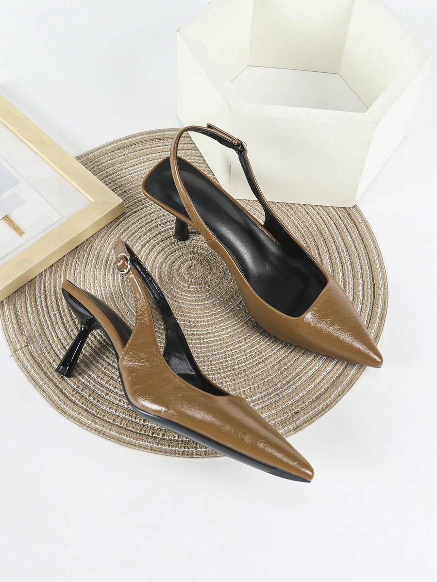 女士摩卡棕色高跟鞋，尖头套脚派对婚礼礼服鞋，7厘米猫跟 - 摩卡棕 - 查看 1