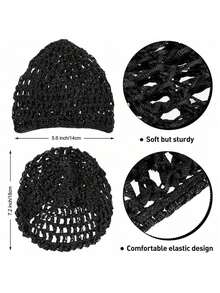 One-Piece Crocheted Mesh Hairnet Set, Knitted Scarf And Hat, Women's Thickened Hairnet, Sleep Scarf Cover, Black Hairnet, Long Straight Hair Protection Cap, Ballet Hat. - màu đen - Xem 5