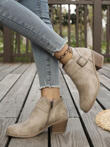 秋冬女士时尚镂空拉链踝靴，时尚仿皮设计，透气舒适，适合日常穿着，春夏皆宜 - 米色 - 查看 2