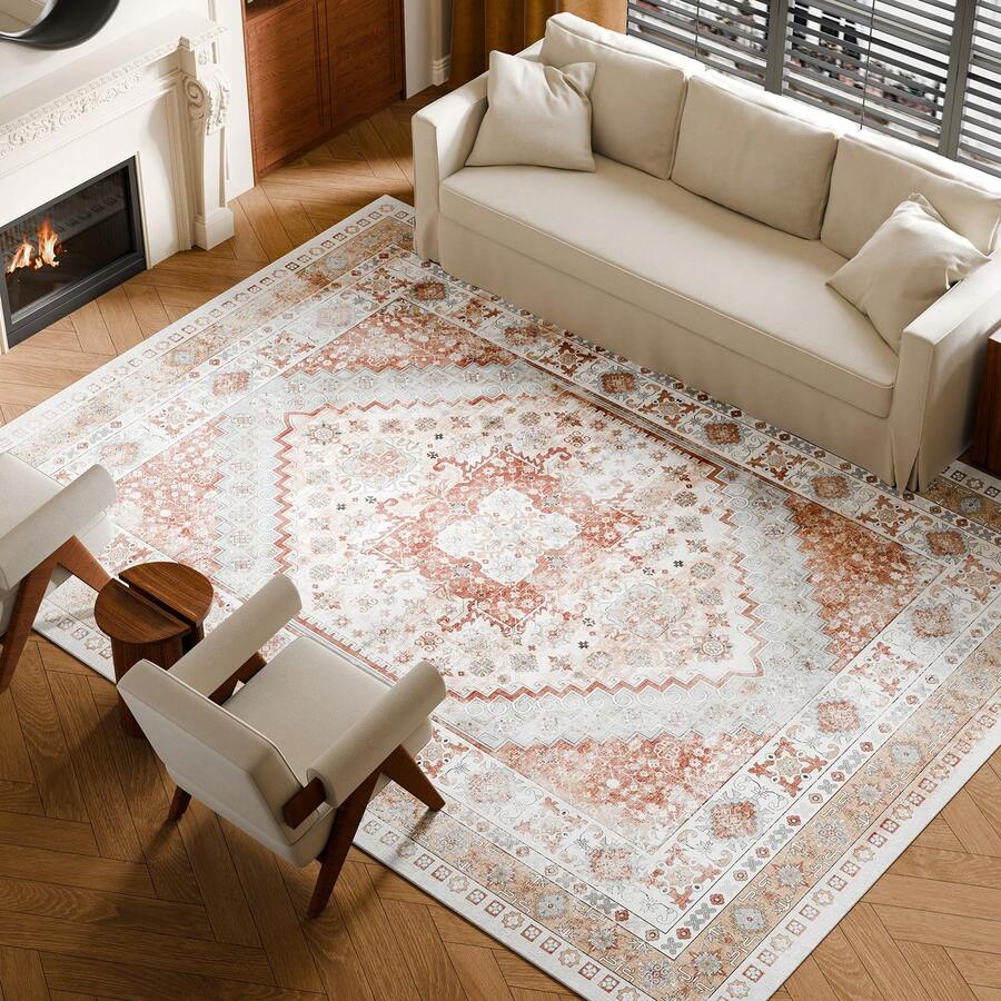 1 pieza Alfombra con patrón floral geométrico vintage, diseño de borde floral de desplazamiento botánico denso, alfombra versátil minimalista, adecuada para sala de estar, dormitorio, cocina, felpudo. Alfombra pequeña, felpudo de bienvenida, alfombra, tapete de piso, felpudo para exteriores, alfombra de cocina, decoración del hogar, felpudo para puerta principal, alfombra pequeña para área, tapete para exteriores, decoración del hogar, alfombra de área, alfombra de jardín, alfombra lavable - Multicolor - Ver 1