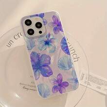 1 Pieza Funda de Teléfono Transparente IMD Suave Brillante y Lisa con Patrón de Flor Morada Simple, Impermeable, Antihuellas y Antirrayas para  16/16 Plus/16 Pro/16 Pro Max/ 15/15 Plus/15 Pro/15 Pro Max/ 14/14 Plus/14 Pro/14 Pro Max/ 13/13 Pro/13 Pro Max/ 12/12 Pro/12 Pro Max/ 11/11 Pro Max/11 Pro - Colores mixtos - Ver 7