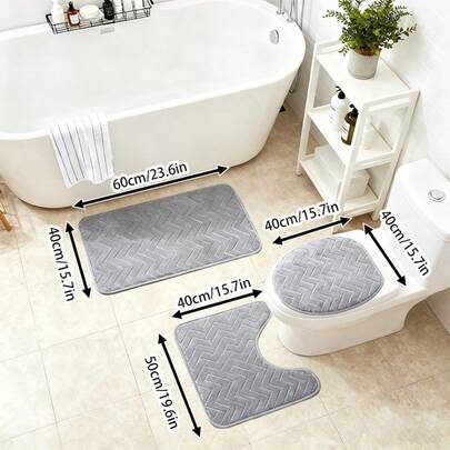 3pcs Memory Foam Bath Mat Set, Super Soft Non-Slip Absorbent Bath Rugs, Bathroom Accessories, Bathtub Mat, Anti-Slip Bathroom Mat, Home Decor, Bath Mat, Christmas Decor