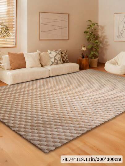 1pc Thick Textured Living Room/Bedroom Carpet, Upgraded Beige Turtle Back Material, Moderne Minimalist Nordic Fluffy Indoor ative Rug, Com Tafel Crème Aesthetic Room ation, Easy Maintenance, All Season view 4