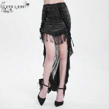 EVA LADY 1pc Gothic Style Lace Maxi Dress With Tassel Trim, Dark Theme Attention-Grabbing Outfit, Autumn/Winter - Black - View 1