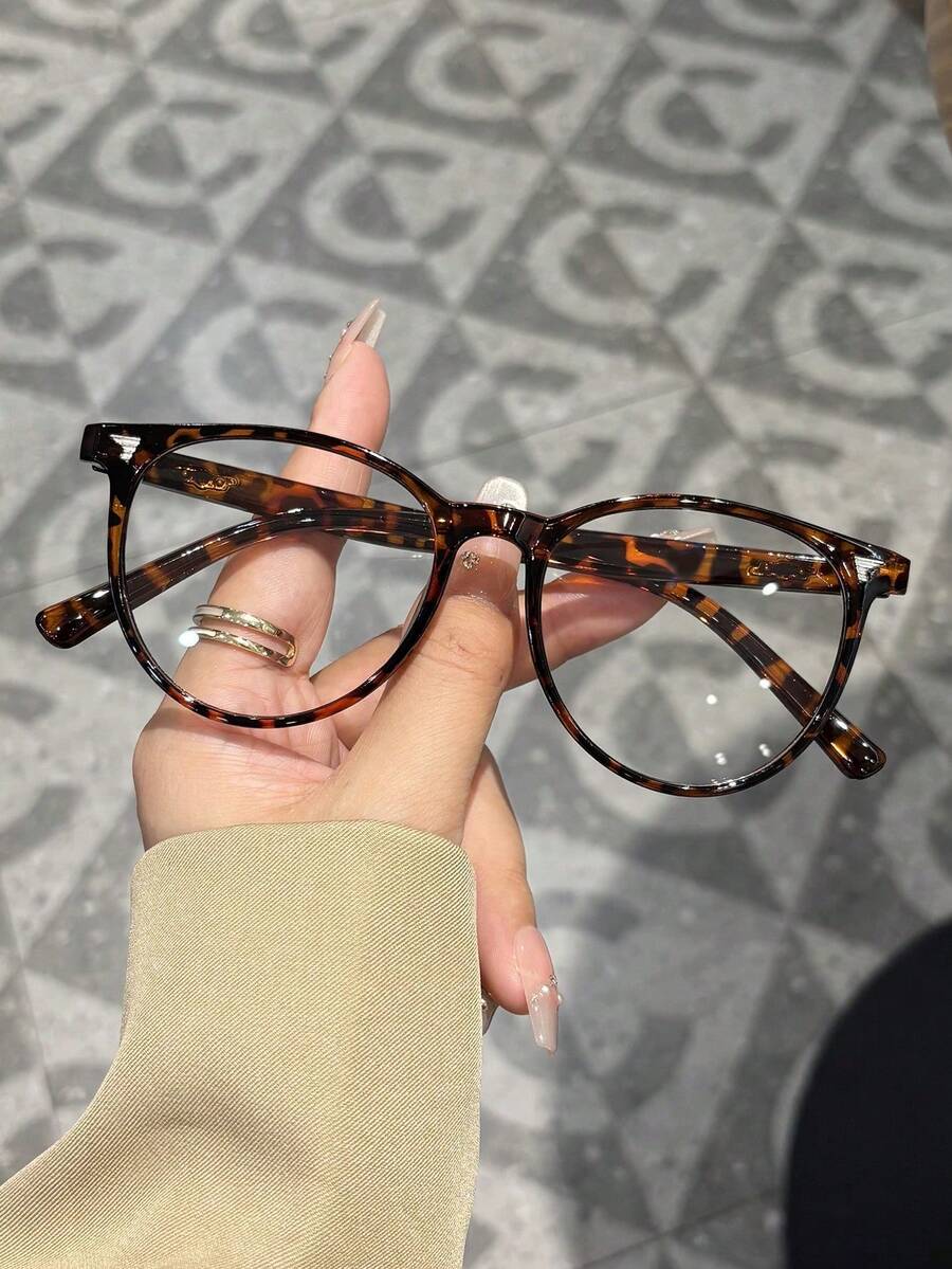 1 Women's Vintage Leopard Print Round Studded Blue Light Glasses,Made Of PC Material, Light,Y2K Style, Mobile Phone Accessories,Blue Light Glasses Women,Fake Glasses,Clear Glasses,Glasses Women,Christmas Accessories,Halloween Edit,Suitable For Daily Office Commuting,Back-To-School Season,Gaming,Looks Of Party,Campus Study. - A - View 1