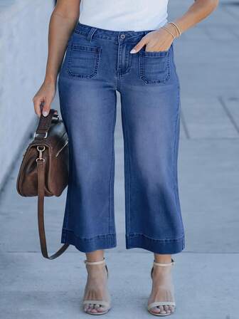 大码女式深蓝色 3/4 牛仔裤 - 舒适优质休闲牛仔裤，适合各种场合