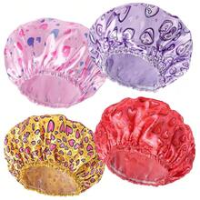 Gorros de Ducha para Mujeres, 4 PCS Gorros de Baño Elásticos y Reutilizables, Gorro de Ducha de Doble Capa Impermeable, Gorros de Baño, Gorro de Baño para el Cabello de Protección Ambiental - Color Sólido - Corazón - Ver 13