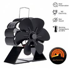 Wood Stove Fan Heat Powered Stove Fan With Thermometer Non-Electric Fireplace Blower For Winter Camping Outdoor & Indoor Heating - 均碼 - 查看 6