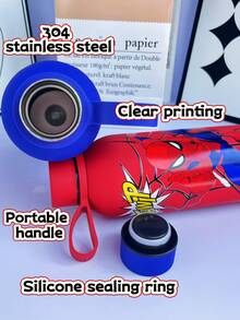 Disney 1 pieza Botella de agua deportiva de acero inoxidable 304 aislada con licencia  Authorized , vaso de enfriamiento, vaso para auto, con asa portátil, sellado y a prueba de fugas, impresión de personaje de dibujos animados elegante, gran capacidad de 500ml/16oz en azul y rojo, diseño de moda/resistente a la oxidación/duradero/multicolor/vaso a prueba de fugas/con tapa, adecuado para regalos de cumpleaños, Acción de Gracias, regalos de Navidad (las piezas del producto pueden ser aleatorias)