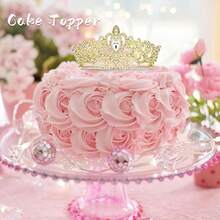 CIEHER Gold Mini Crown Princess Tiara Birthday Wedding Cake Decoration{Inchcolor_nameinch:InchGoldinch} - Gold - View 3