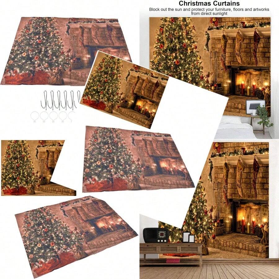 Fuerdich Cortinas Navideñas Cortinas Opacas Decorativas con Patron Colorido 3D para Ventana De Lona De 90g para Dormitorio 150 * 166cm - como en la foto - Ver 1