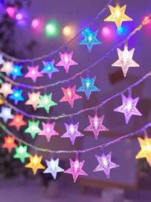 1个装 10/20/30/30/40/80颗灯珠 1.5/3/3/4.5/6/10米 星形泡泡球卧室装饰 生日派对室内氛围 LED灯 婚礼派对节日装饰礼物 小礼品 彩色闪光串灯 电池盒 斋月 节日灯饰