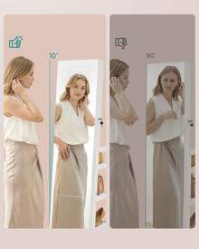 Armoire à Bijoux, Rangement à Bijoux, Miroir Intégral, 4 Étagères de Rangement, Éclairage Intégré, Rotation à 360°, pour Chambre, Dressing ou Entrée, Blanc Nuage - Blanc - Voir 4