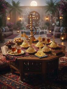 1pc/Set Vintage Arabic Style Metal Incense Burner, Backflow Incense Holder, Ash Catcher, Tabletop Decor, Home Decoration, Housewarming Gift, Creative Aromatherapy - Gold - View 8