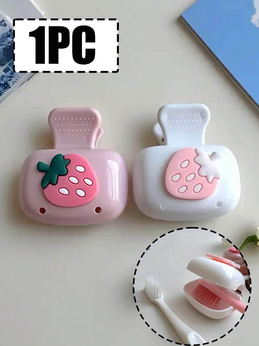 Bộ hộp đựng bàn chải đánh răng Dopamine & vỏ bảo vệ hoạt hình - Hộp đựng bàn chải đánh răng du lịch rực rỡ với lỗ thông gió, phù hợp cho gia đình, ký túc xá và du lịch, với họa tiết dâu tây hoạt hình | Hộp đựng đầu bàn chải đáng yêu, lý tưởng để sắp xếp phòng tắm, vật dụng cần thiết cho sinh viên đại học, du lịch gia đình