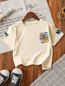Áo thun tay ngắn in hình hoạt hình cho bé trai - Màu be - Xem 2