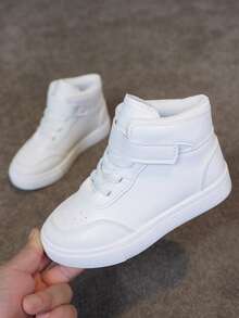 Boys, Toddlers' High-Top Canvas Sneakers, Casual High-Top Shoes With PU Uppers, Suitable For All Seasons, Collegiate Style - White - View 5