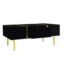 Modern Coffee Table In High-Gloss Black With 2 Drawers.
