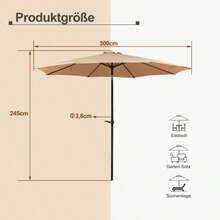 Elegant 300 X 245 Cm Double-Glass Garden Parasol With Crank And 8-Fold Ribs: Innovative Suspension System, Double-Layer Waterproof Fabric And Tilt Adjustment For Patio And Garden (Khaki) - Khaki - View 6