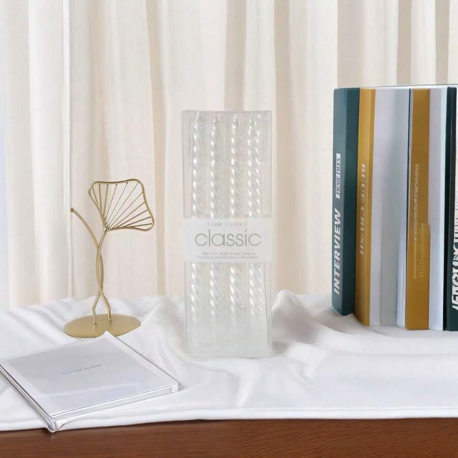 4 件/盒 2.0*25 厘米螺纹蜡烛棒，无烟无味，适用于家庭、餐厅、求婚和婚礼装饰、房间装饰、礼物