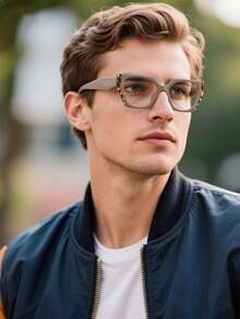 1副男女通用时尚眼镜，新款时尚方形镜框拼接设计，休闲百搭，可作礼物，适合日常通勤、居家、办公、电脑、阅读等场合。 - 無色 - 查看 2