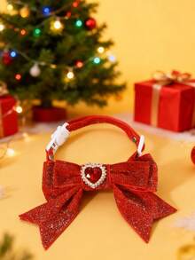 Valentine's Day Pet Cat Teddy Bear Dog Bow Tie Bell Velvet Adjustable Simulated Choker Collar, Pet Cat Dog Birthday New Year Velvet Big Bow Bell Adjustable Necklace Pink Bow Tie Collar Gift, For Cat/Dog