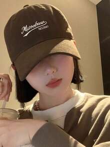 女士咖啡色棒球帽，美式風格，帶寬邊可以讓臉部看起來更小，韓式百搭平頂帽，休閒風格 - 彩色 - 查看 2