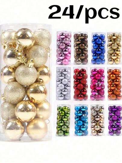 24pcs Pre-Strung Plastic Christmas Tree Ornaments, Suitable For Holiday Gatherings, Christmas Parties, Wreaths, Tabletop Trees, Birthday Party Decorations, Shopping Mall Decorations, Weddings (Random Colors And Styles) Home Decor Christmas Decorations Room Decor