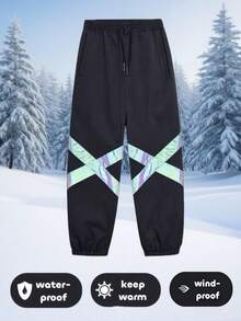 1 chiếc quần thể thao mùa đông ngoài trời, chống thấm nước và chắn gió, quần trượt tuyết dành cho nam và nữ, thiết kế có sọc phản quang (không bao gồm phụ kiện) Bộ đồ trượt tuyết màu đen - màu đen - Xem 1
