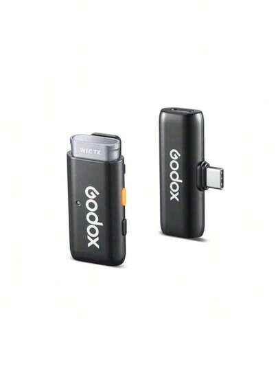 Godox WES2 Kit1 High-Quality Wireless Microphone With Noise Cancellation 3.0, Ambient Noise Reduction, Lavalier Fit, Suitable For Mobile Live Streaming And Interview Recording, Black