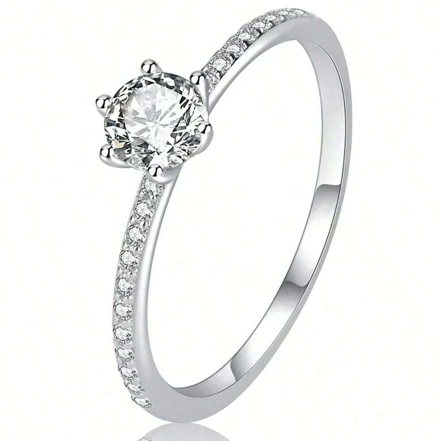 1pc 925 Sterling Silver 0.4 Carat Round Moissanite Ring, Suitable For Women's Daily Wear, Comes With GRA Certificate And Gift Box - 0.4CT Per Piece - View 1