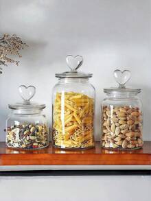 1个心形玻璃储物罐，带密封盖，透明，可用于存放糖果/食品/香料/盐/糖/咖啡/茶叶，容量可选500毫升/800毫升/1200毫升