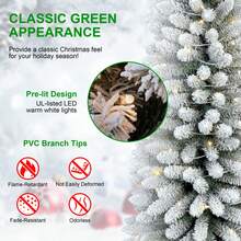 6ft Flocked Pencil Christmas Tree With 358 PVC Branch Tips, Pre Lit Tall Skinny Christmas Tree With 150 Lights, Slim Artificial Christmas Tree With Metal Base, Premium Hinged Xmas Tree For Holiday Christmas Decorations Home Christmas Gifts Christmas Decor - 查看 8