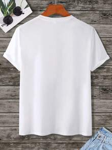 AnChiStreetwear - Herren Große Größen Minimalistisches Buchstaben-Muster Kurzarm T-Shirt, Rundhalsausschnitt, Lässig Stil, Grafik Design - Weiss - Übersicht 2