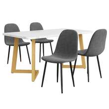 Dining Set (5-Piece), Dining Table With 4 Chairs, Modern Kitchen Table Set, Dining Chairs In A Modern Design With Backrest, Metal Legs, Grey Linen, Gold Table Legs - Gold - View 3
