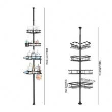 4-Layer Shower Storage Rack, Tension Bar Shower Storage Rack, 4-Layer Adjustable Shower Storage Rack, Easy To Install Without Drilling Holes, Black Floor Vertical Corner Rack, Suitable For Bathtub Shampoo Accessories, Bathroom Storage And Storage - Black - View 12