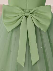 Tween Girl Green Cap Sleeve Handmade Beaded Bow Christmas Party Elegant Dress, Princess Dress Suitable For Girls Birthday Party, Prom, Graduation, Wedding Bridesmaid, Holiday Celebration - Mint Green - View 6