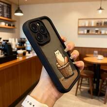 Cubierta de teléfono con borde protector negro diseño de gato en cesta marrón para uso diario en cafeterías y espacios casuales Aplicable a los teléfonos de la serie Apple y Galaxy - Negro - Ver 6